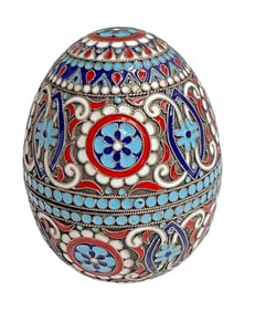 19th Century Russian Enameled 84 Silver Egg