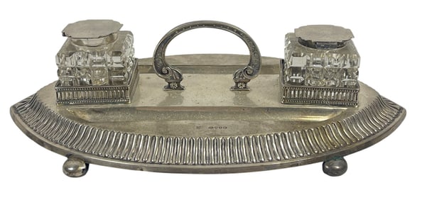 1884 Victorian London England Sterling Silver Double Inkwell