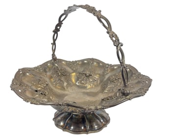 Large Victorian London Sterling Silver Repousse Basket