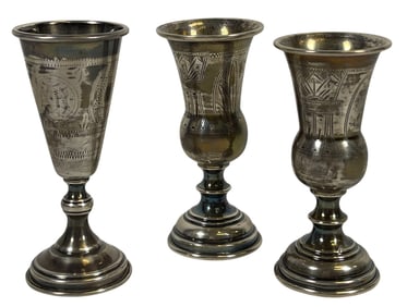 (2) Russian & (1) American Stering Silver Kiddush Cups
