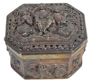 19th Century Burmese Silver Figural Lime Box