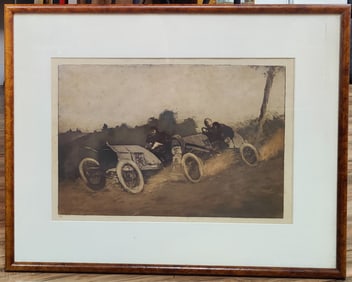 Manuel Robbe Aquatint Engraving La Course Paris Madrid
