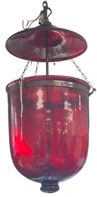 Vintage Brass & Ruby Red Bell Jar Drop Fixture