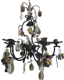 Vintage (6) Arm Crystal & Iron Chandelier