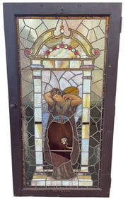 Antique Leaded Glass Window with Scene