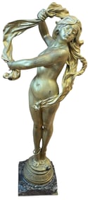 c1899 Louis Convers, French (1860-1915) Bronze Nude Nymph Thiébaut Freres