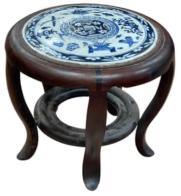 Antique Chinese Qing Dynasty Blue & White Porcelain Plant Stand