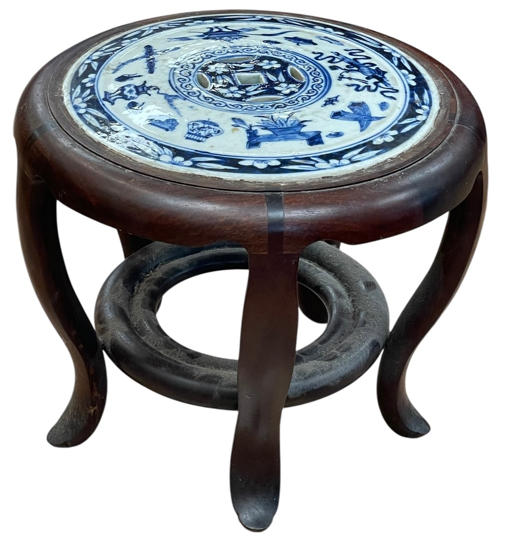 Antique Chinese Qing Dynasty Blue & White Porcelain Plant Stand (1 of 5)