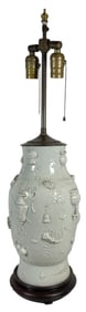 Chinese Monochrome Celadon Lamp with Applied Design