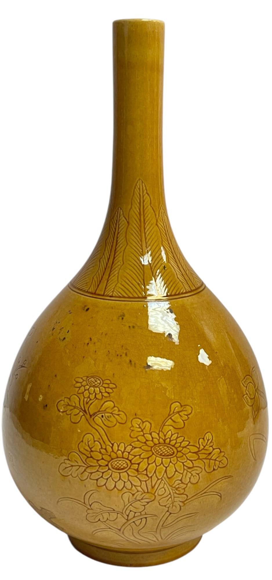 c1680 Antique Chinese Kangxi Imperial Yellow Bottle Vase (1 of 7)