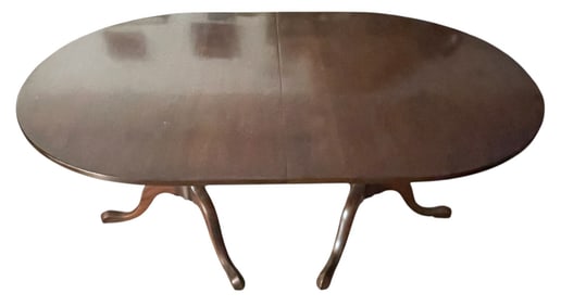 c1970 Kittinger Mahogany Queen Anne Double Pedestal Dining Table