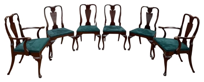 (6) c1970 Hickory Chair Co. Mahogany Queen Anne Dining Chairs