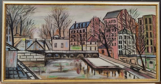Miller Signed Style of Buffet French Canal Scene c. 1970s