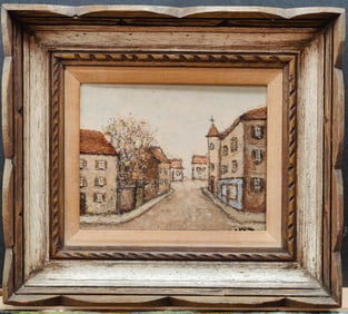 Louis Peyrat O/C French Street Scene Landscape Painting
