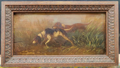 Unsigned O/B Painting Beagles on the Hunt Landscape