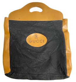c1960 Gucci Black Felt & Leather Tote Handbag Shopping Bag