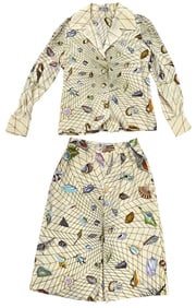 Vintage 2 Pc Gucci Silk Marine Sea Shell Shirt & Skirt Set size 44