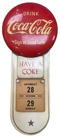 c1950 Have A Coke Tin Sign w/ 1959 Calendar