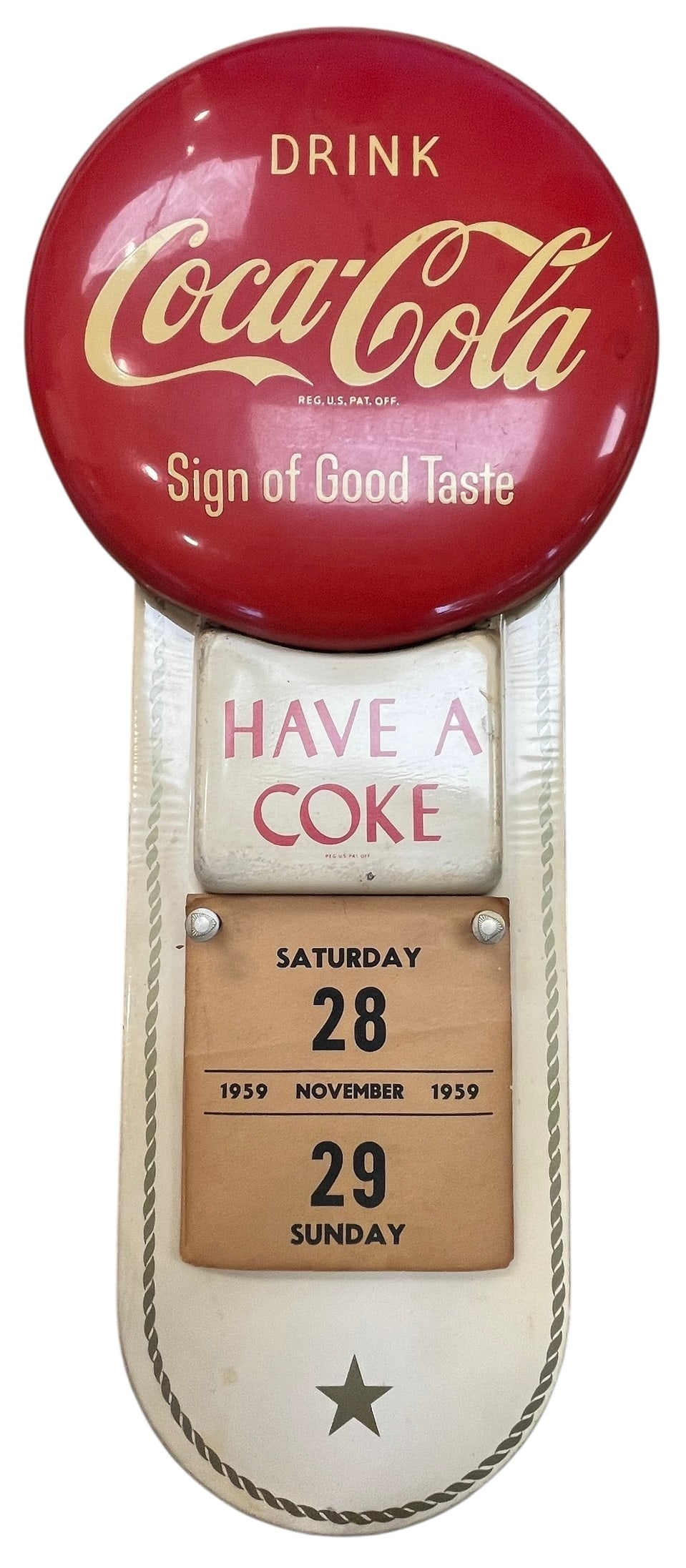 c1950 Have A Coke Tin Sign w/ 1959 Calendar (1 of 5)