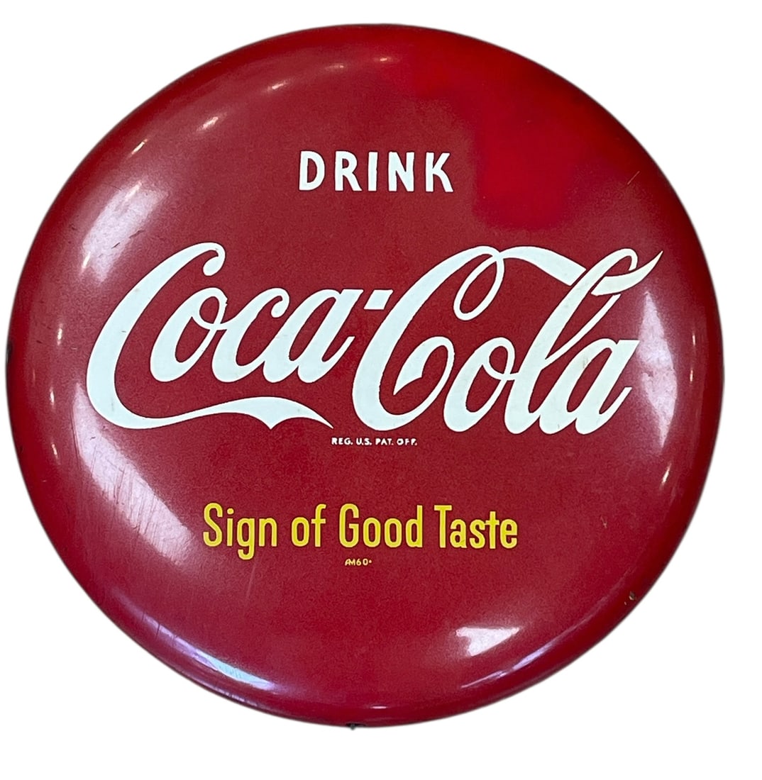 c1950 Coca Cola Sign of Good Taste Button Shape Sign (1 of 4)