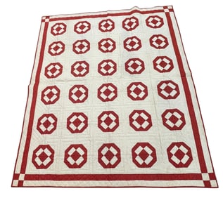 Antique Handmande Red & White Quilt
