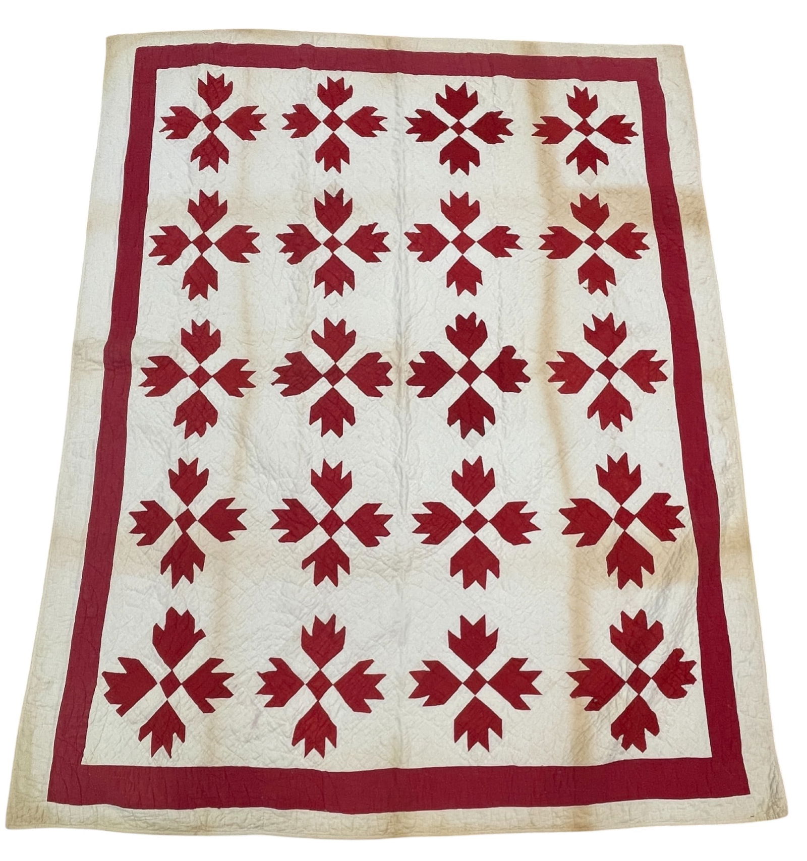 Antique Handmade Red & White Bear Paw Quilt (1 of 5)