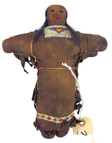 Plains Native American Beaded Cloth Doll with Baby in Cradleboard