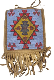19th Century Plains Indians Native American Beaded Flat Bag