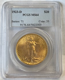 1923-D $20 Gold Double Eagle PCGS MS64