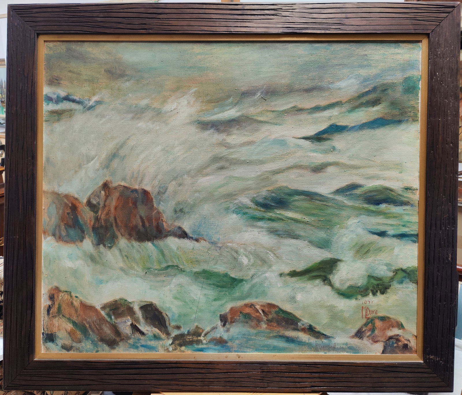 M L Duke O/C Painting Rocky Shore Seascape, 1971 (1 of 5)