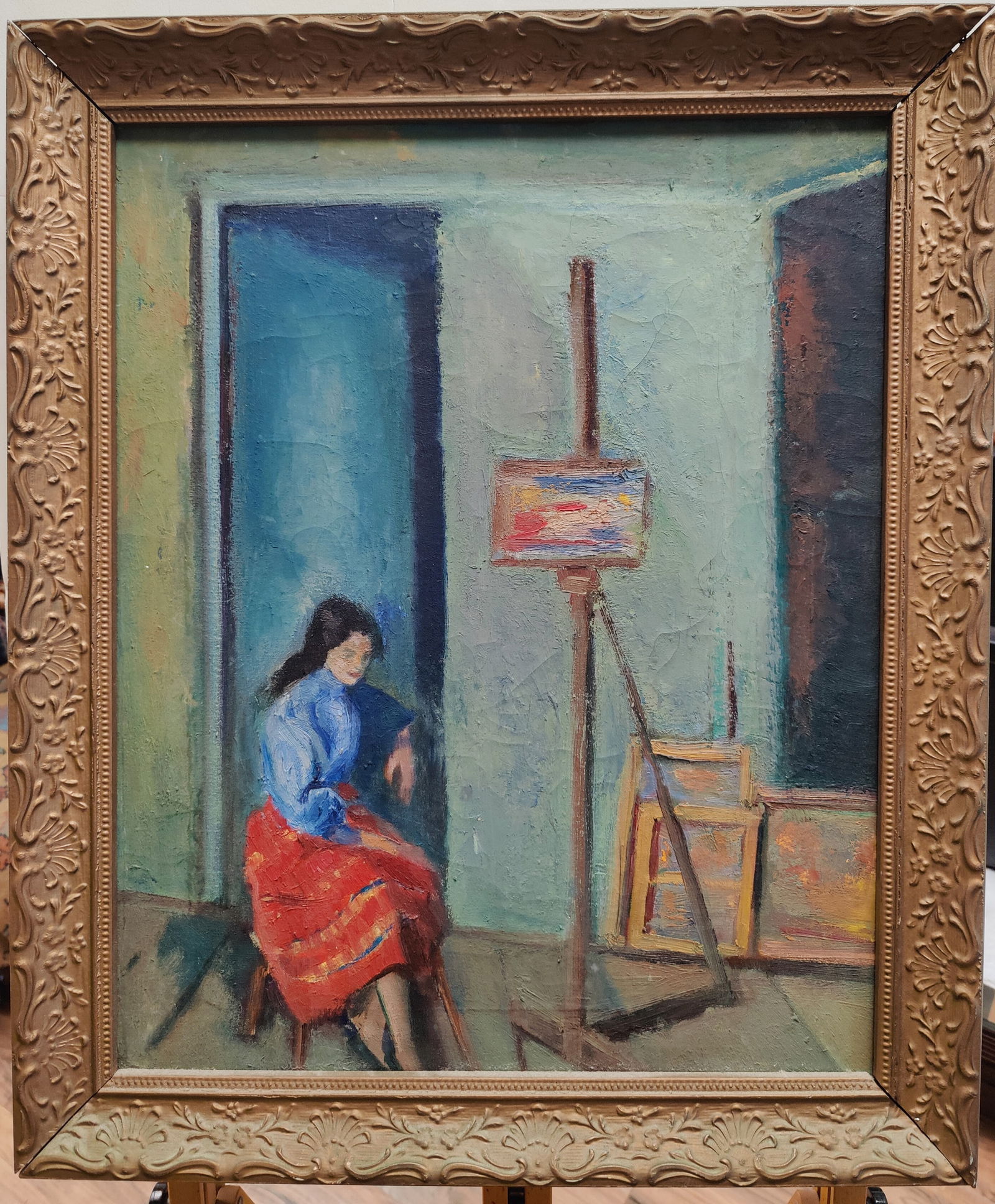 Unsigned O/C Woman in Artist's Studio, Style of Soyer (1 of 4)