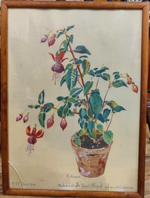 Reinhold Naegele W/C Painting, Fuchsia in Pot, 1944
