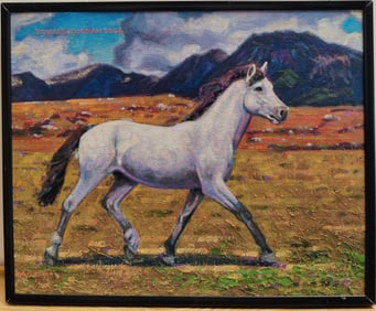 Donald Curran O/B White Horse Prancing Mountainside