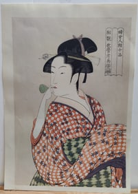 After Kitagawa Utamaro Woodblock Blowing A Pipe