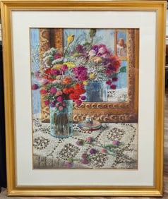 Monumental Diana Wilis P.S.A. Pastel Still Life Interior