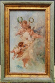 Old Master c. 19th c. Angels and Arrows O/B Painting