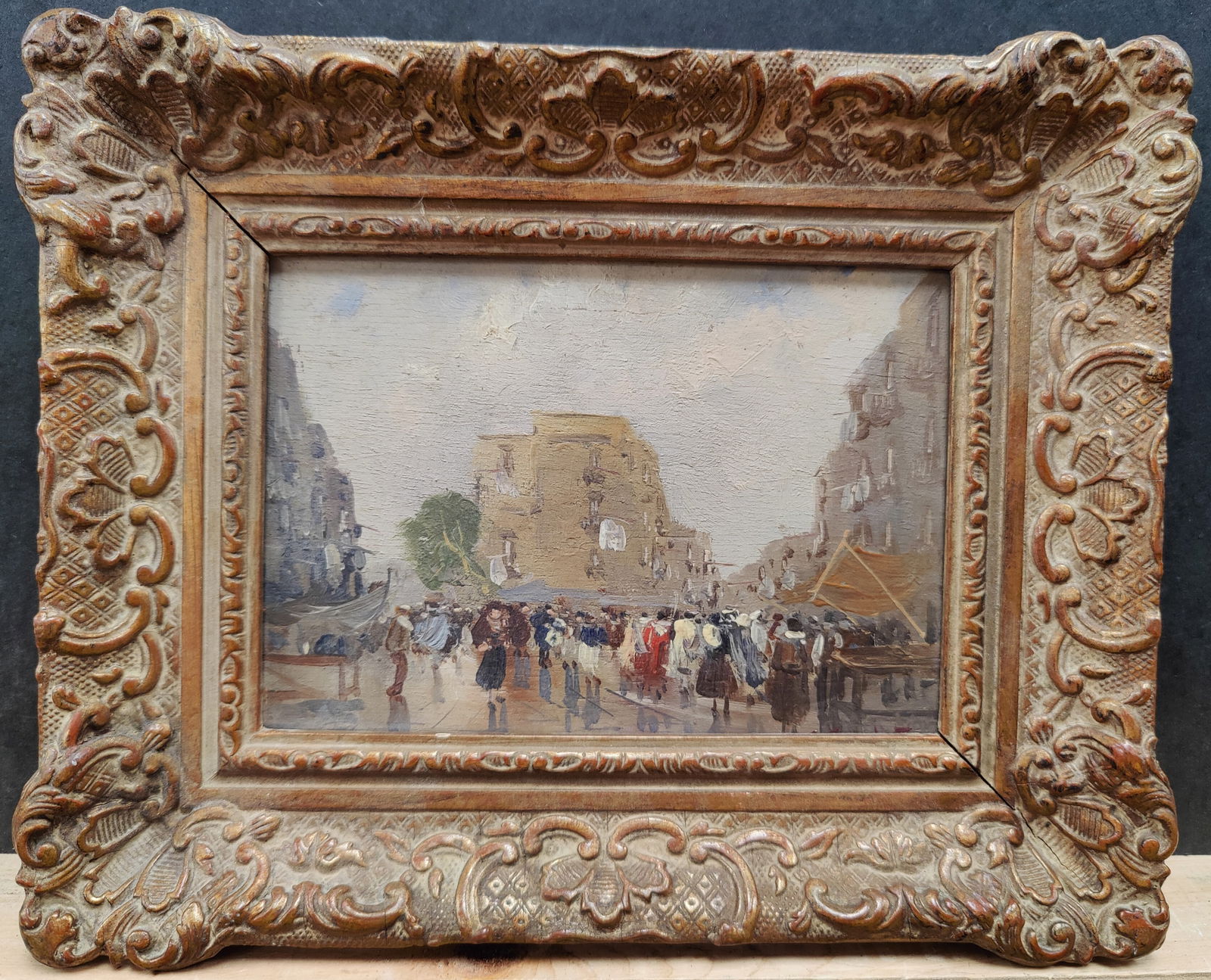 Illegibly Signed O/B French Street Scene Painting (1 of 5)