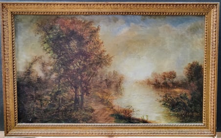 Unsigned 19th c. O/C Hudson River School Painting