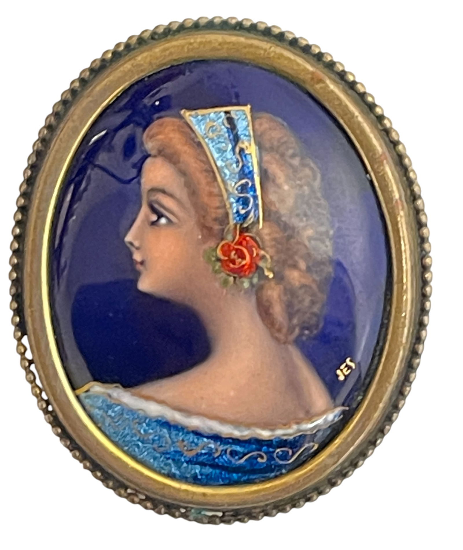Victorian French Enamel on Copper Portrait Brooch (1 of 4)