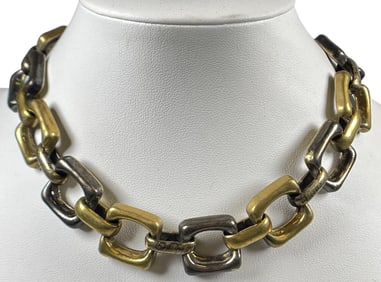 Mid Century 2 Tone Sterling Silver & Vermeil Link Necklace Manner of Tane