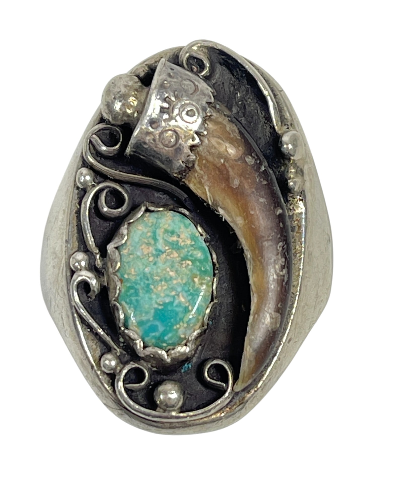 Native American Navajo Sterling Silver & Turquoise Claw Ring size 12.5 (1 of 4)