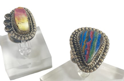 Lot of 2 Native American Inspired Kay Johnson Sterling Silver Rings