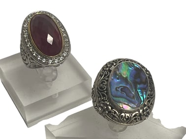 Lot of (2) Repousse Sterling Silver Rings