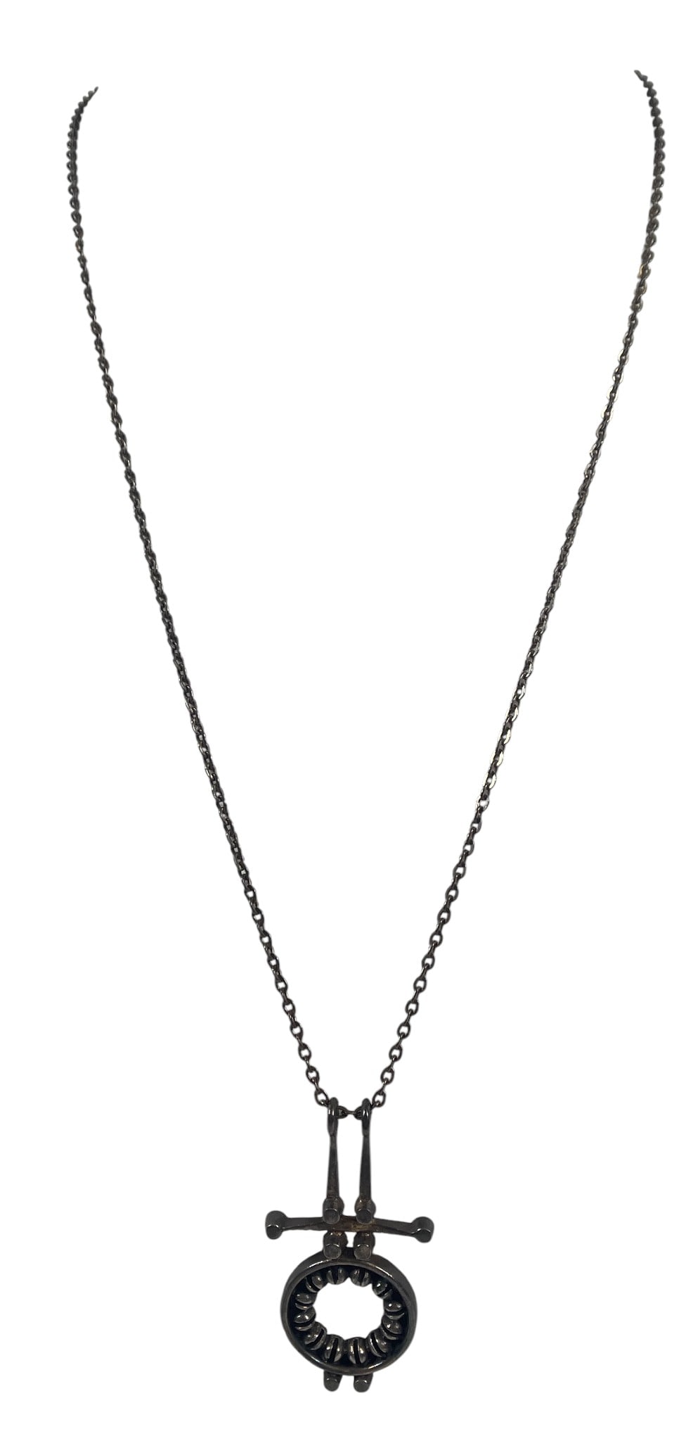 Mid Century Modernist Finnish Attb Jorma Laine Sterling Silver Pendant: Hallmarked for sterling and Finland. Measures 3 inches to the bale. Total weight 10.8 grams. Overall good condition, please see photos.