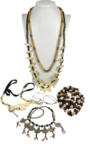 Lot of 6 Native American Necklaces inc Fetish & Bone