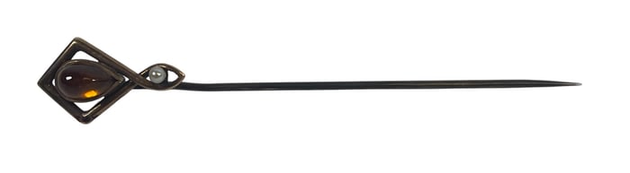 Victorian 10k Yellow Gold Amber & Seed Pearl Stick Pin