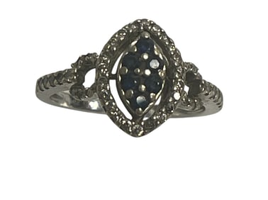 Vintage 14k White Gold Diamond & Sapphire Ring size 6.25