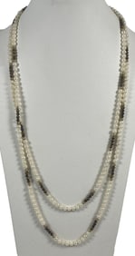 Vintage 14k Yellow Gold Tigers Eye & Seed Pearl Infinity Necklace