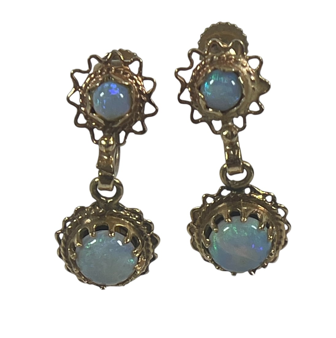 Vintage 14k Yellow Gold Filigree Opal Screw Back Earrings (1 of 4)