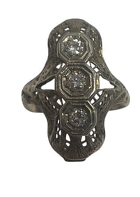 Art Deco Filigree 14k White Gold & Diamond Ring size 6.25